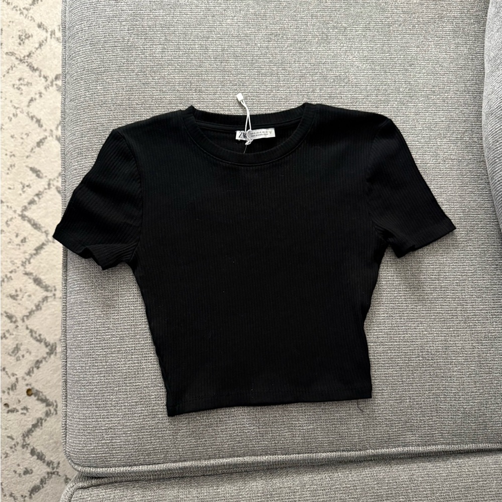 Zara Black Ribbed Crop Top